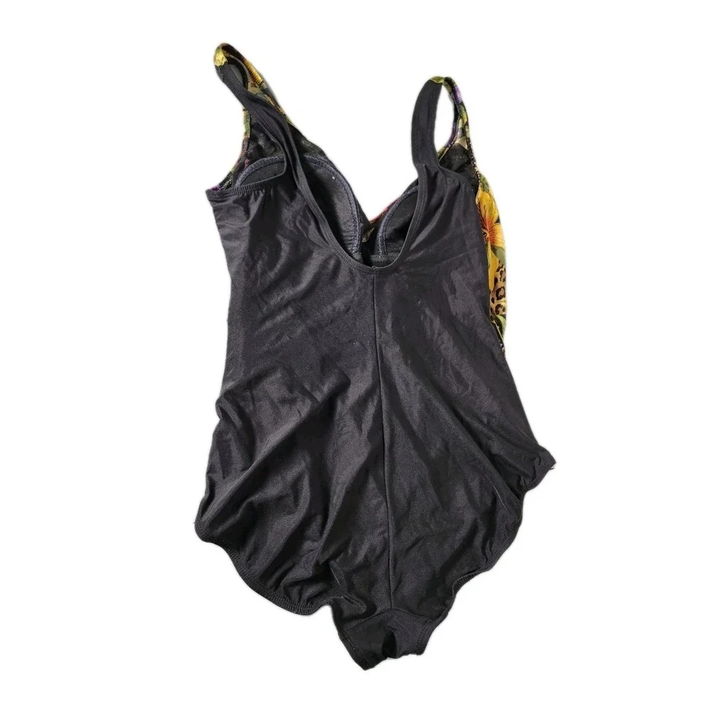 Inches Away One Piece Swimsuit Size 16‎ Black Tropical Floral VTG Flattering